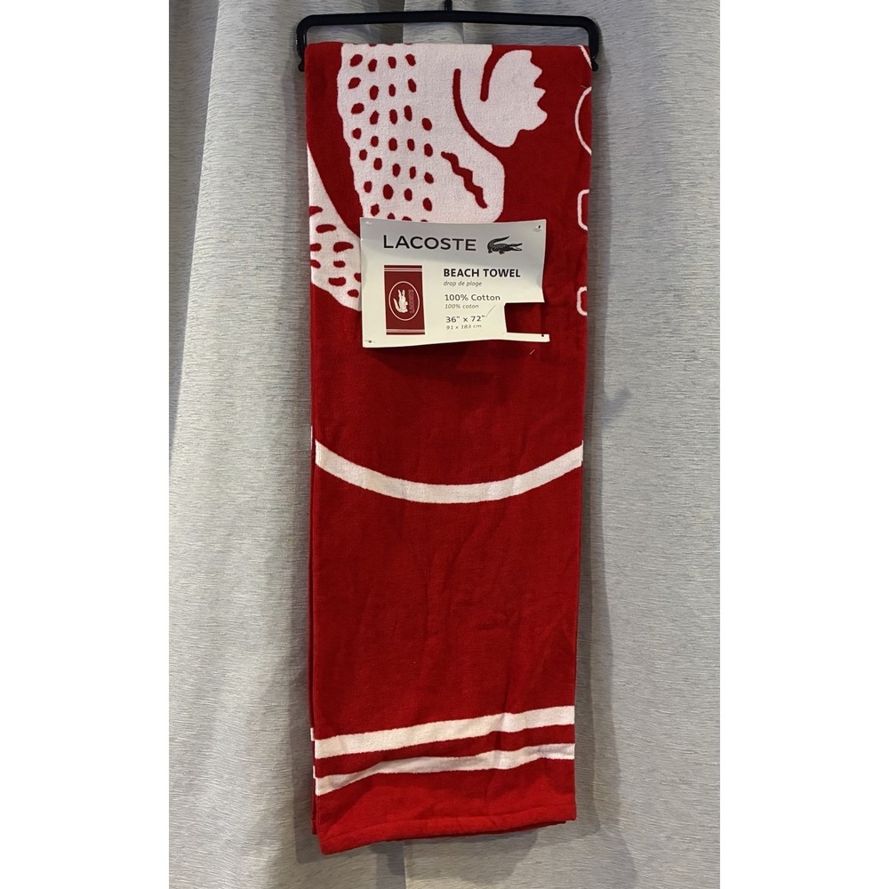 Lacoste 100% Cotton Large Beach Towel Red NWT 36X72 inches Red